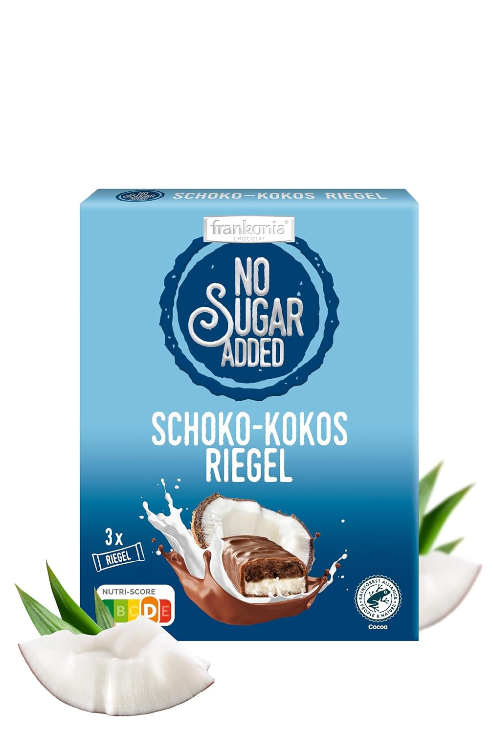 Frankonia, ciocolata fara zahar adaugat, batoane ciocolată - nucă de cocos, 100 g (3x33 g) Naty Shop