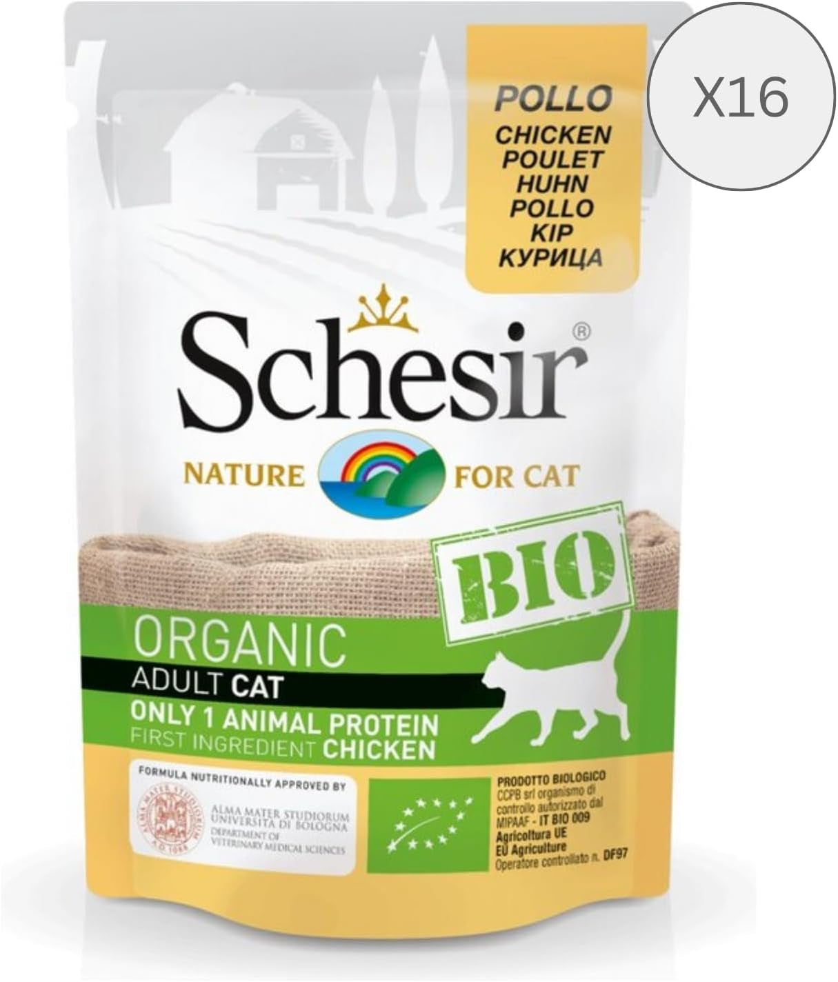 Cat Bio Monoprotein Chicken, hrană umedă pentru pisici, 16 pliculețe x 85 g
