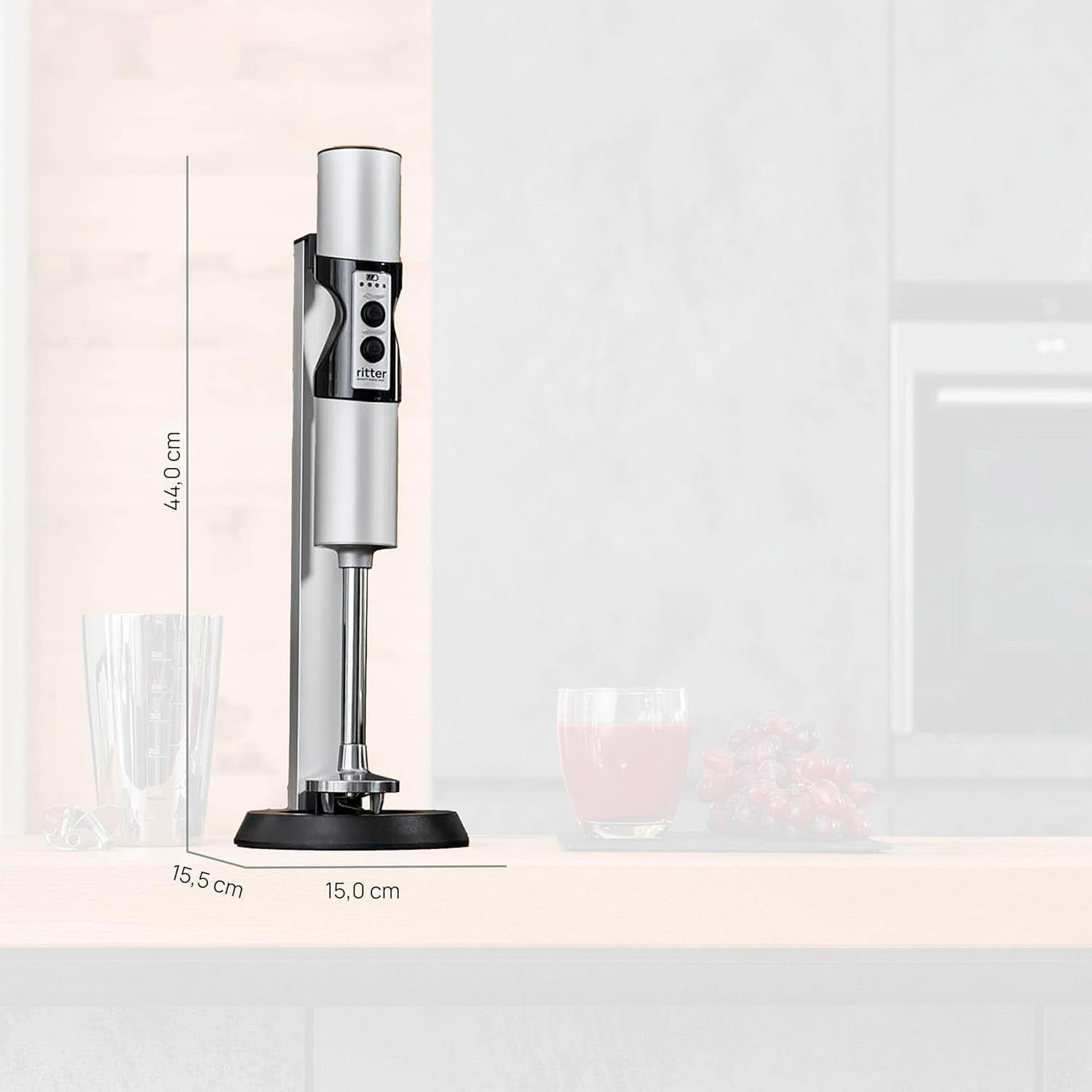 Ritter Stilo 7 plus Kabelloser Stabmixer, Pürierstab Mit Akku Aus Vollmetall, Made in Germany, Silber Bucatarie Naty Shop