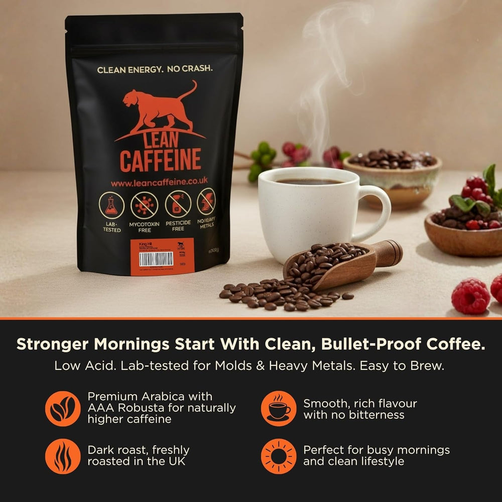 Kaffeebohnen 908g | Hochkoffein Bulletproof Coffee | Säurearm, Mykotoxinfrei | Starke Dunkelröstung
