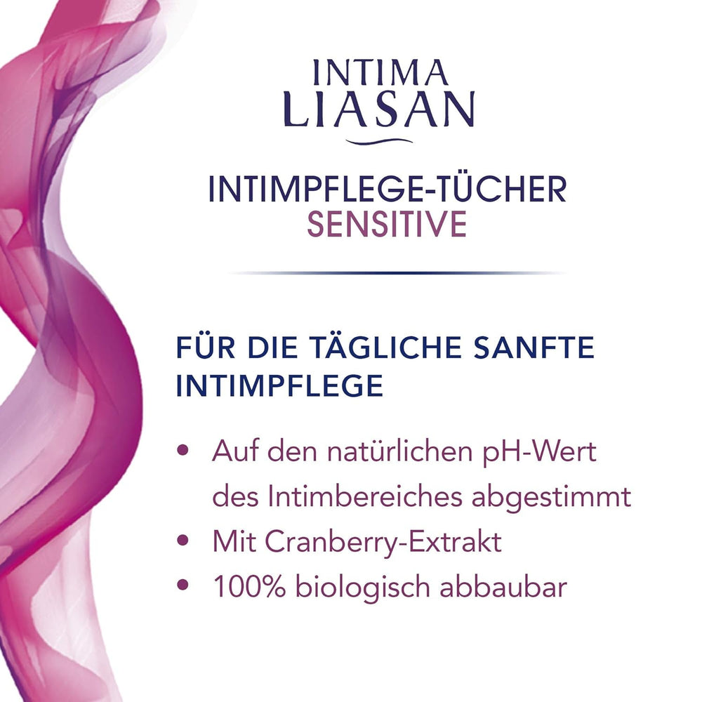 Intima Liasan by Sagrotan Șervețele de îngrijire intimă sensibile, fără săpun și fără alcool, 30 bucăți (pachet cu 5)