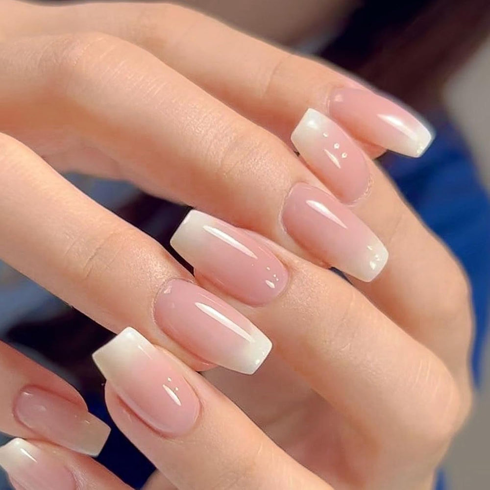 Set 360 de bucăți de unghii false cu balerină în gradient, unghii artificiale cu gradient roz și alb pentru lipire cu 2 bucăți de stilouri cu ulei pentru unghii, unghii false medii ombre pentru femei DIY