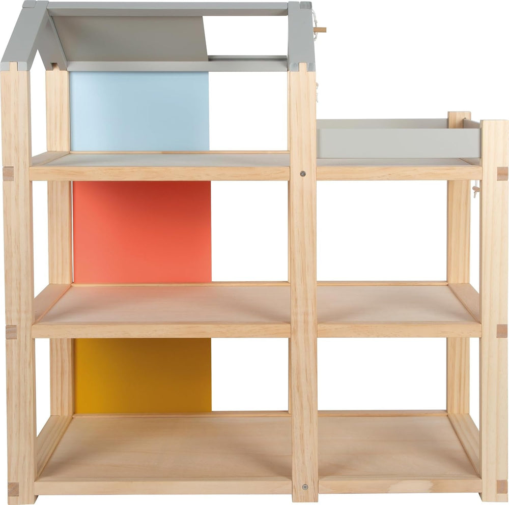 Casă de păpuși din lemn Small Foot, culori naturale - 3 etaje cu terasă pe acoperiș și set de mobilier din 51 de piese, încurajează jocul creativ, potrivită de la 3 ani, 12541 Casute de papusi Naty Shop