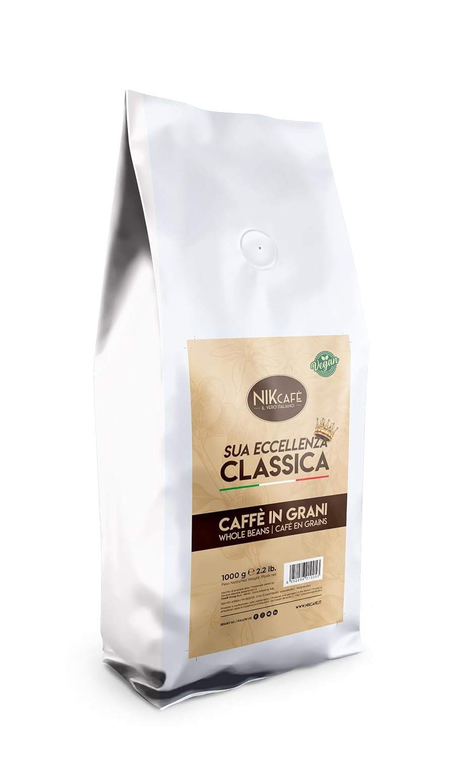 NIK CAFE’ – Amestec Classico – boabe de cafea prăjite. Excelența sa, cea robustă. 100% robustă