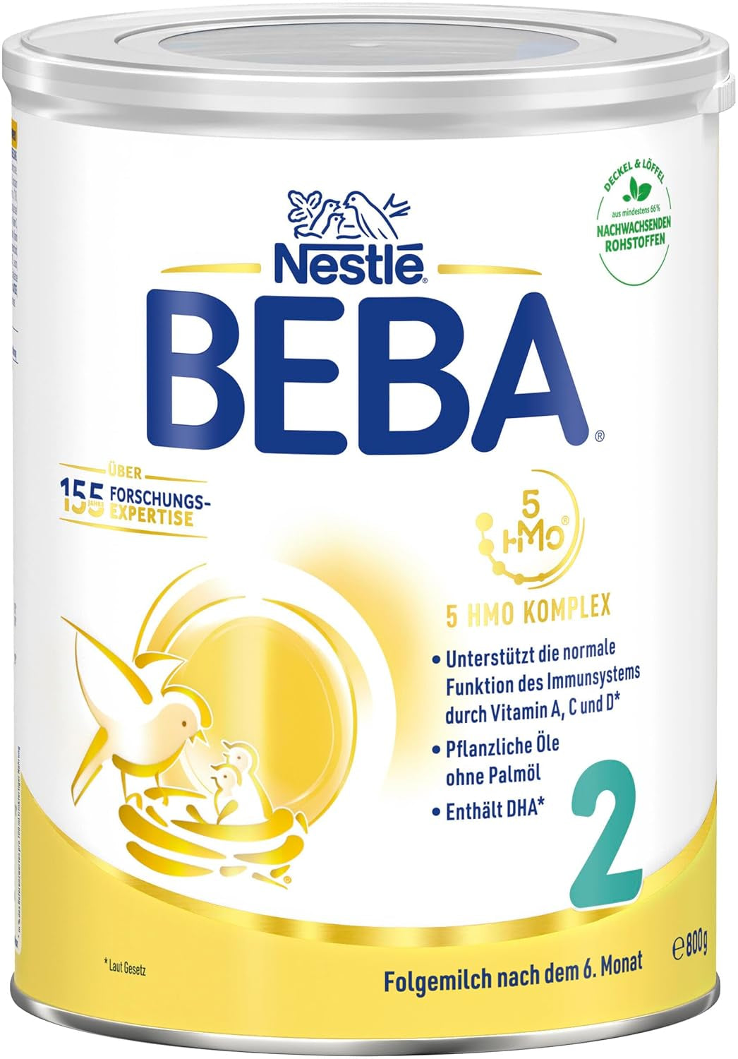 BEBA 2 - Lapte de continuare după 6 luni, cu complex 5 HMO, conținut proteic adecvat vârstei, fără lactoză, fără ulei de palmier, fără ulei de pește, hrană pentru bebeluși, lapte praf pentru bebeluși, pachet de 3 (3 x 800g)