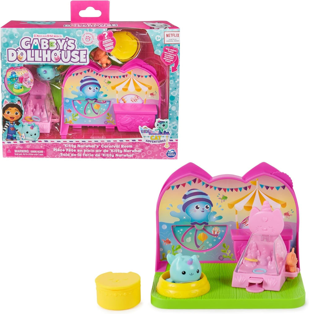 DREAMWORKS GABBY'S DOLLHOUSE - Deluxe Room Spielset,Fest-Raum mit Kätzchen Narwal (engl. Kitty Narwhale), Möbelstücken und thematischem Zubehör, ab 3 Jahren