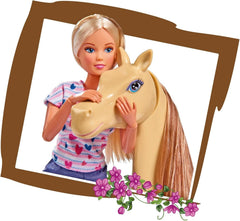 Simba 105730939 - Steffi Love Turul Călăriei, în costum de călărie, cu 2 cai, păpușă complet articulată, păpușă de modă, 29 cm, pentru copii cu vârsta de 3 ani și peste