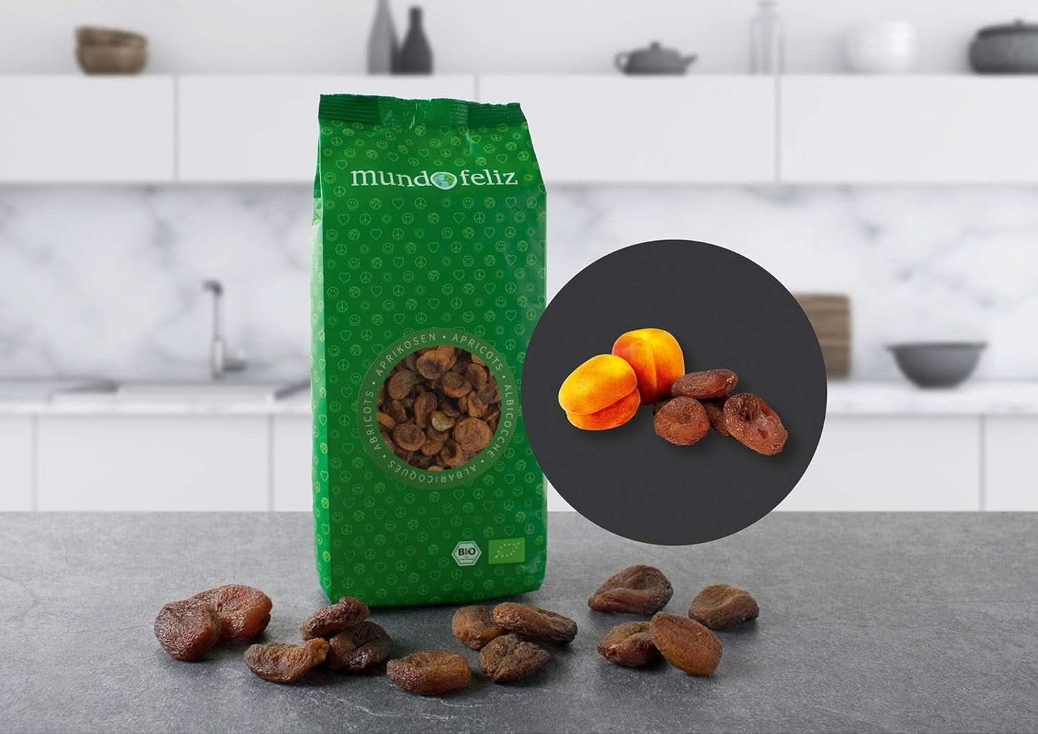Mundo Feliz, Caise uscate cu sâmburi din agricultura ecologică, 2 x 500 grame Produse deshidratate Naty Shop