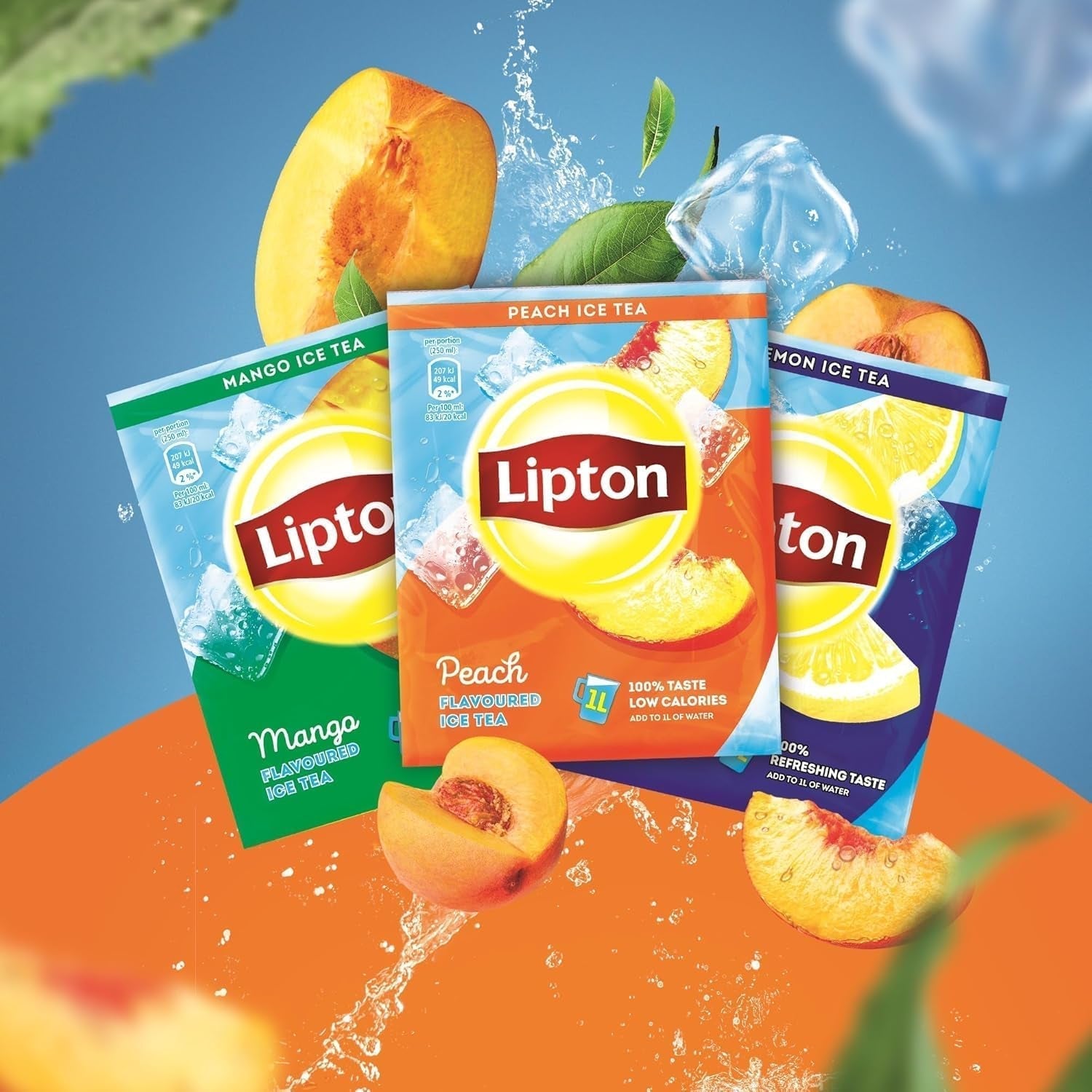 Set de ceai rece Lipton, „piersică”, răcoritoare pentru întreaga familie, 18 pliculețe, sub formă de pulbere pentru preparare acasă