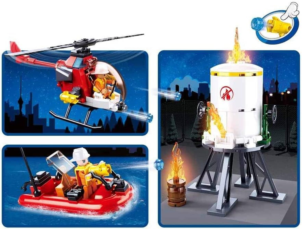 Sluban Klemmbausteine SL95681, Feuerwehrfahrzeuge Set (490 Teile) [M38-B0811], Spielset, Klemmbausteine, Rettungskräfte, mit Spielfigur, Feuerwehr, bunt