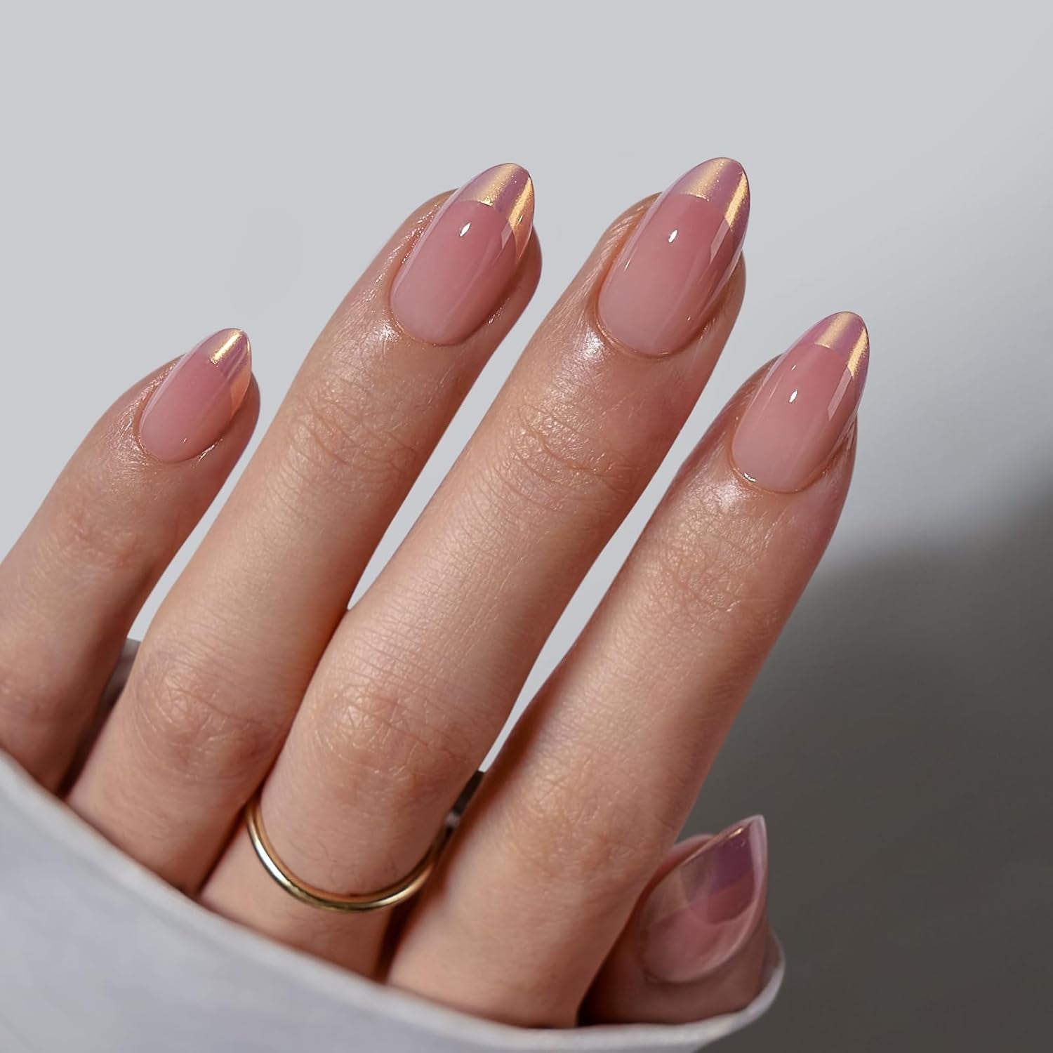 Btartbox Unghii False Scurte și Pătrate, Model Baby Boomer, pentru Lipire, Unghii False Albe, Roz Gradient, Unghii Artificiale Scurte cu Lipici de Unghii, 30 Bucăți Unghii False Artificiale Pătrate