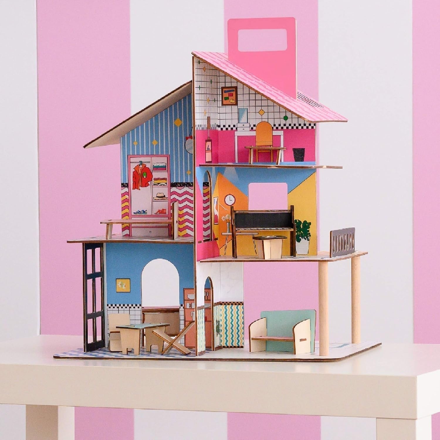 Olivia'S Little World 360 Casă de păpuși din lemn pentru copii Păpuși de 3,5" și 12 accesorii Multicolor TD-13260C Casute de papusi Naty Shop