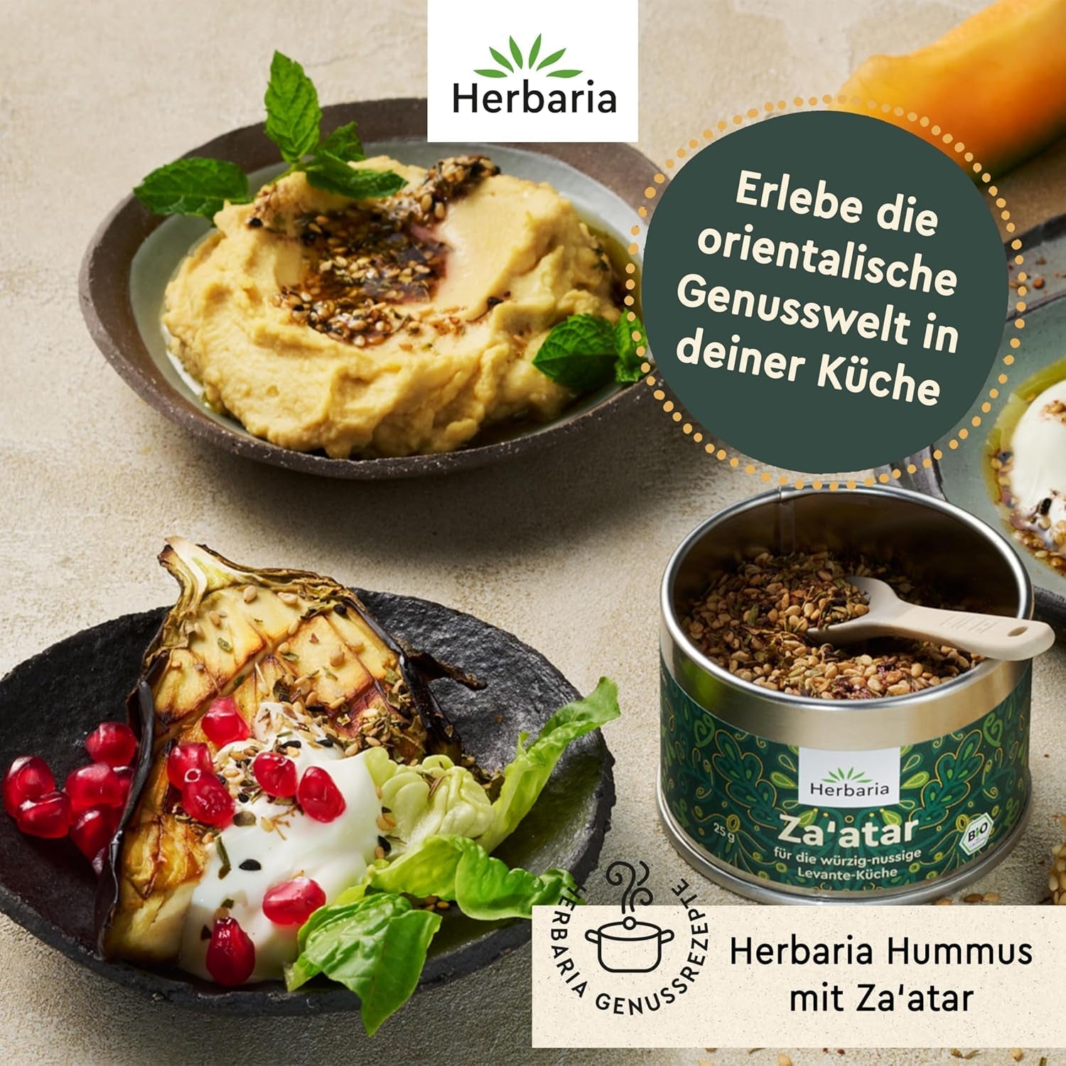 Herbaria Za'atar bio 25g S-Dose – Zatar Gewürz, Zaatar Gewürz - orientalische Bio-Gewürzmischung für Gerichte der Levante Küche - mit erlesenen Zutaten - in nachhaltiger Aromaschutz-Dose