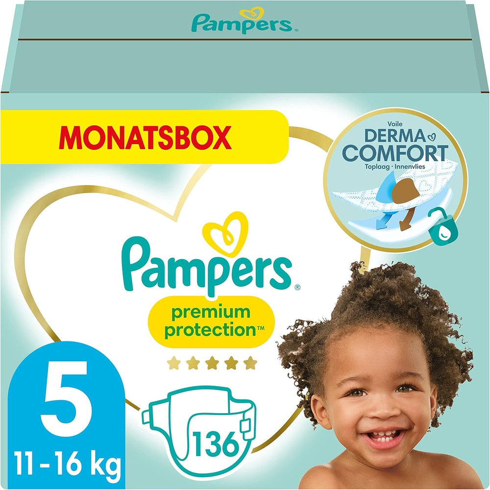 Pampers Premium Protection Mărimea 5, 152 scutece, 11 kg-16 kg, protecția noastră numărul 1 împotriva pielii și scurgerilor