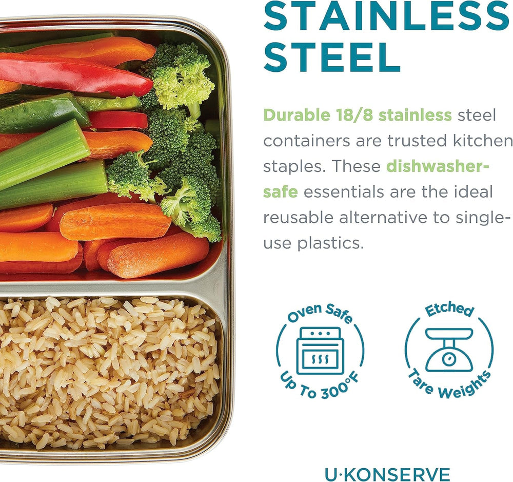 U Konserve - Recipient dreptunghiular împărțit pentru alimente din oțel inoxidabil cu capac din silicon - Island Teal - 28oz / 825ml Cutii depozitare alimente Naty Shop