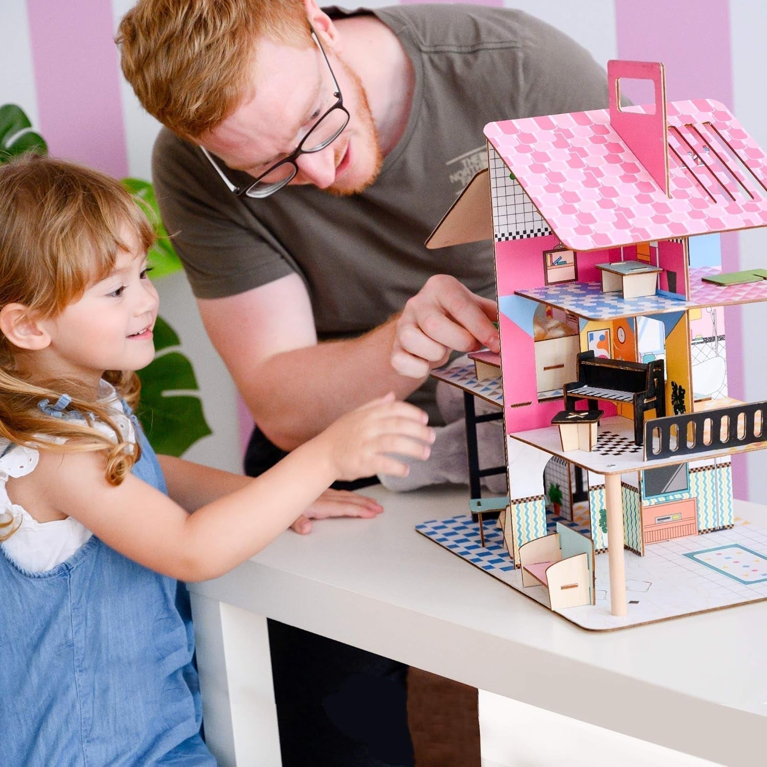 Olivia'S Little World 360 Casă de păpuși din lemn pentru copii Păpuși de 3,5" și 12 accesorii Multicolor TD-13260C Casute de papusi Naty Shop