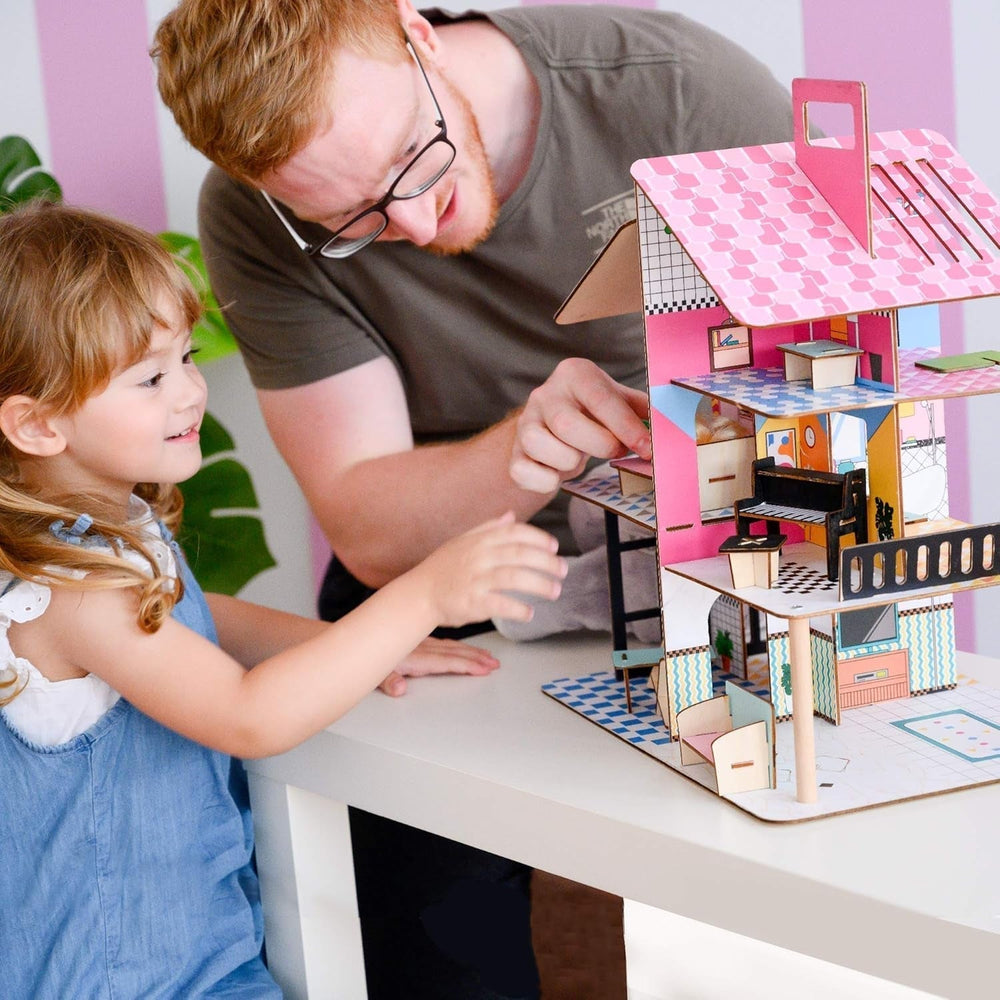 Olivia'S Little World 360 Casă de păpuși din lemn pentru copii Păpuși de 3,5" și 12 accesorii Multicolor TD-13260C Casute de papusi Naty Shop