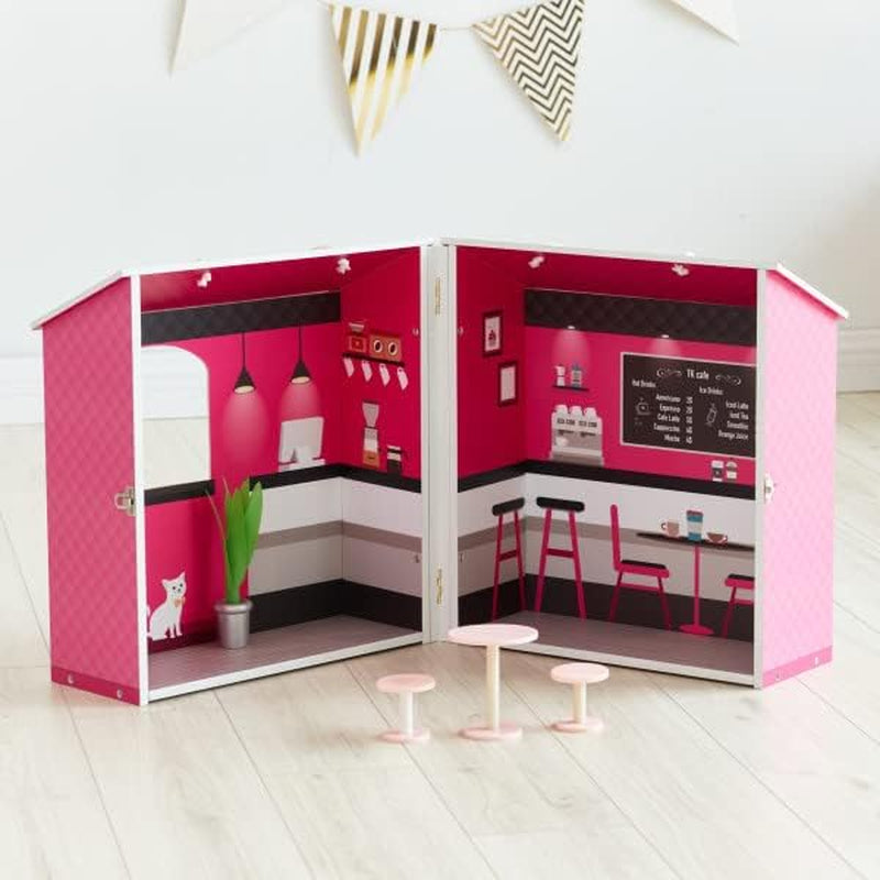 Teamson Kids - Casă de păpuși Dreamland City Café 30 cm - Roz/Alb/Negru