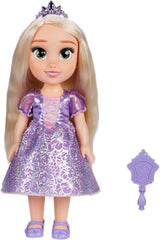 Disney Princess Rapunzel Puppe 35cm, reflektierende Glitzeraugen, bewegliche Gelenke, ausziehbares Kleid, Schuhe, Krone, langes Blondes Haar, für Mädchen ab 3 Jahren