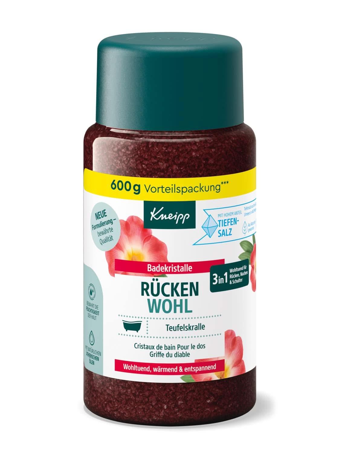 Kneipp, săruri de baie cu extract de gheara diavolului - sare naturală din salina Luisenhall și uleiuri esențiale de Lavandă și Cajeput pentru gât și umăr - 600G Duș și baie Naty Shop