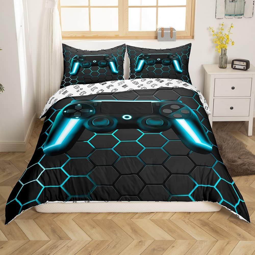 Gamer Bettwäsche Sets Für Jungen 155X220,Gaming Bettbezug Kinder Teens Männer Videospiel Zimmer Dekor Reversible Gaming Tröster Abdeckung Grün Retro Game Controller Bettbezug Weicher Luxus 2 Stücke