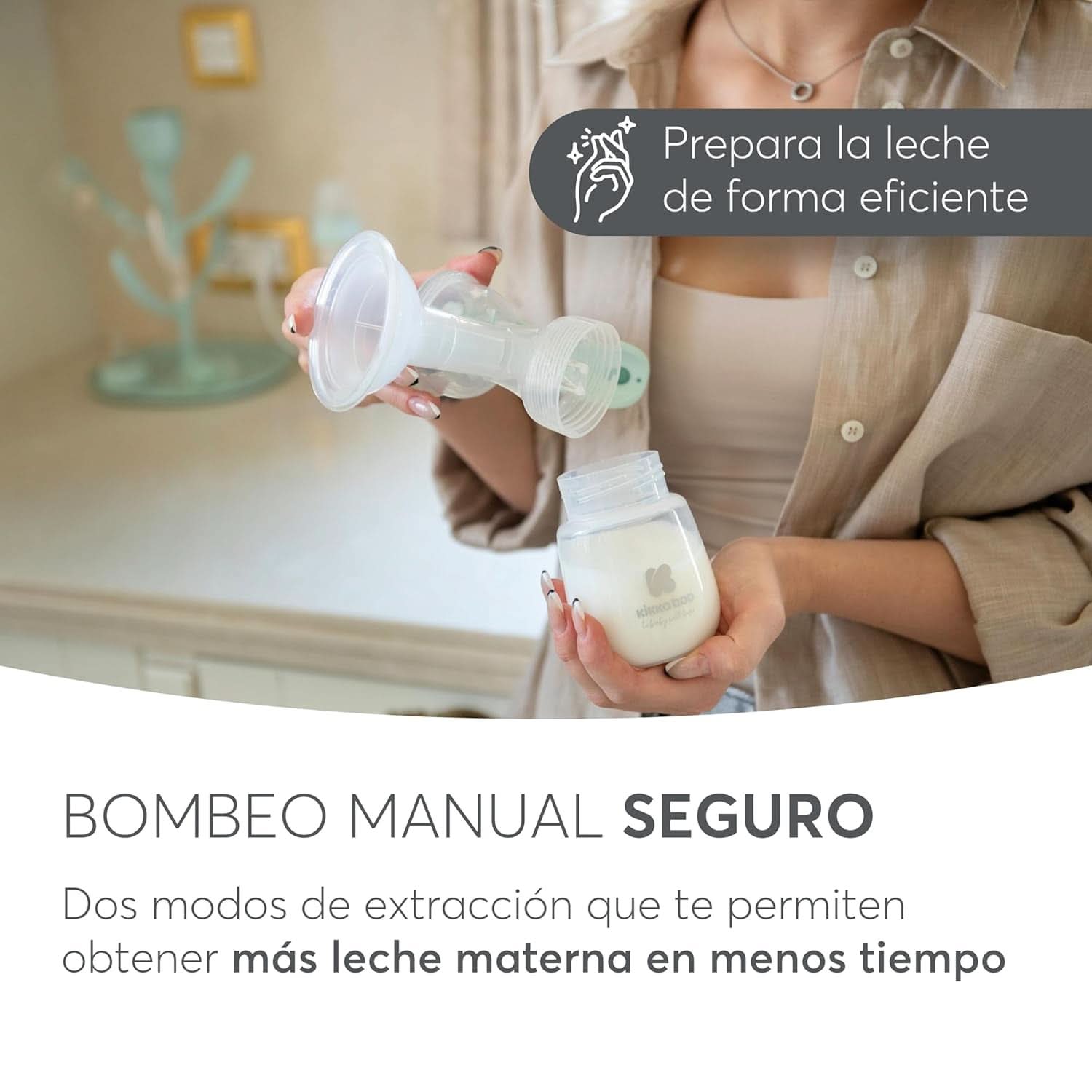 Pompă de sân Kikkaboo ELSIE, manuală cu 2 moduri, putere de aspirație reglabilă, cupă din silicon moale Accesorii Hrana si Alaptare Bebe Naty Shop