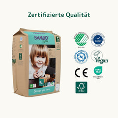 Scutece Bambo Nature, mărimea 5 (11-17 kg) - cutie lunară cu 95 bucăți | Scutece cu protecție îmbunătățită împotriva scurgerilor | Confort și libertate supreme pentru copiii activi | Scutece testate dermatologic