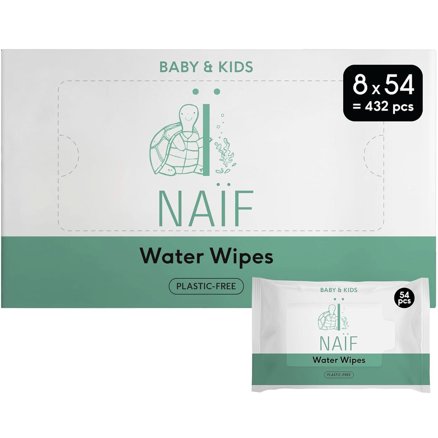 Naïf Plastikfreie Feuchttücher 432 Stück (8Er X 54 Feuchttuch) - Pflege Für Babypo, Körper Und Gesicht - 99% Aus Wasser - 0% Parfüm Und Alkohol - Nachhaltige Feuchttücherbox Eukalyptus Sensitiv Naty Shop 54 Stück (8Er Pack) Water