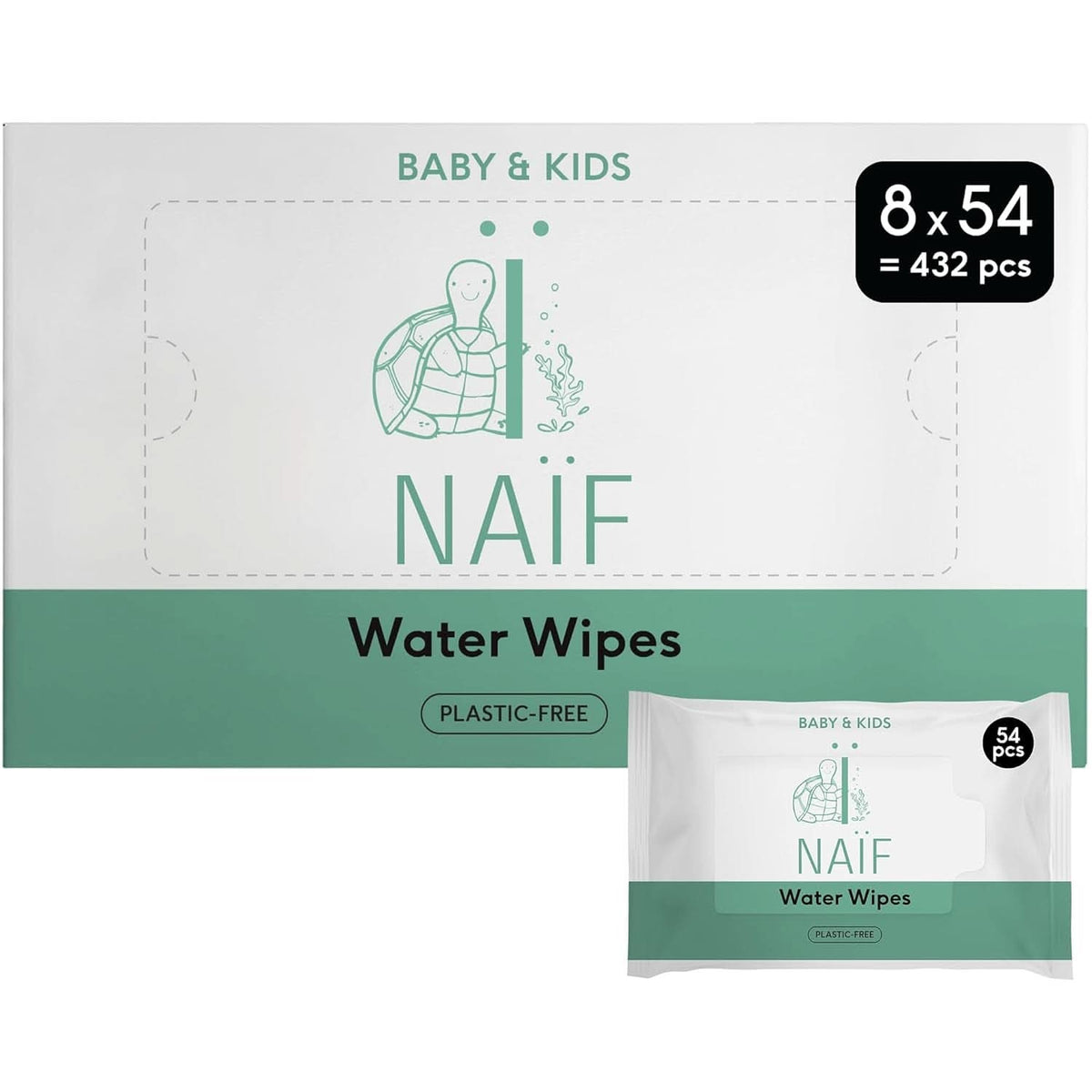 Naïf Plastikfreie Feuchttücher 432 Stück (8Er X 54 Feuchttuch) - Pflege Für Babypo, Körper Und Gesicht - 99% Aus Wasser - 0% Parfüm Und Alkohol - Nachhaltige Feuchttücherbox Eukalyptus Sensitiv Naty Shop 54 Stück (8Er Pack) Water