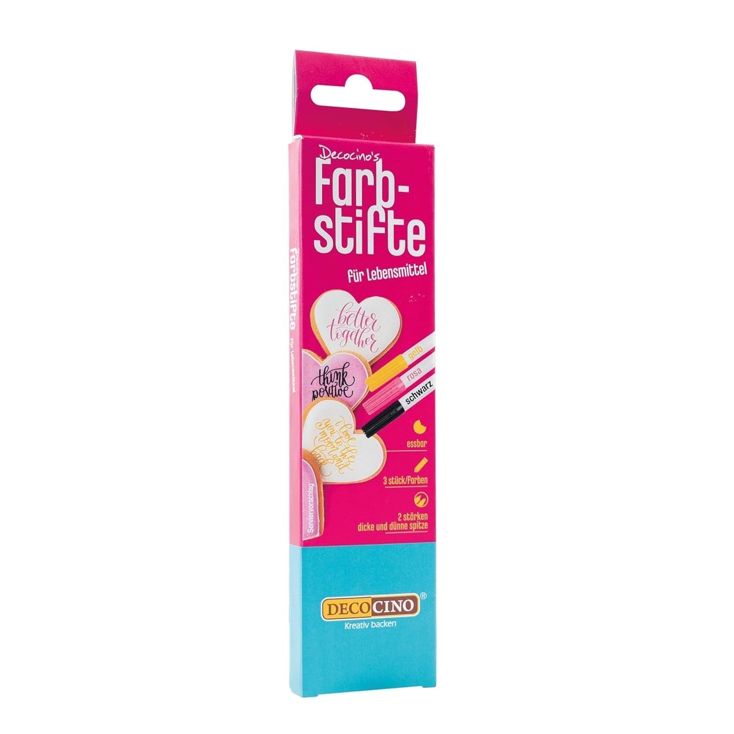Marcatoare alimentare DECOCINO – Set de 3 – Markere comestibile cu colorant alimentar – Pentru decorarea prăjiturilor, torturi și multe altele – Fără gluten și lactoză