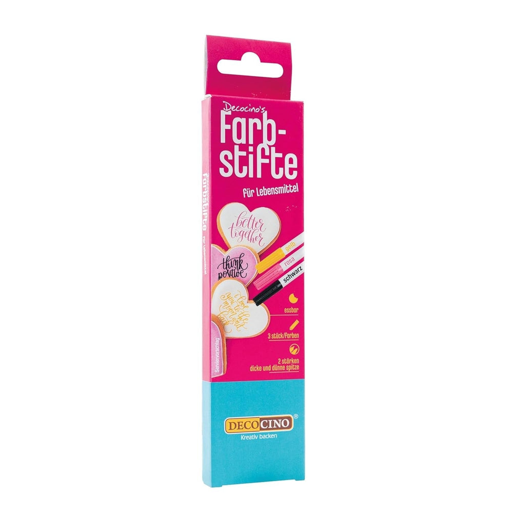 Marcatoare alimentare DECOCINO – Set de 3 – Markere comestibile cu colorant alimentar – Pentru decorarea prăjiturilor, torturi și multe altele – Fără gluten și lactoză
