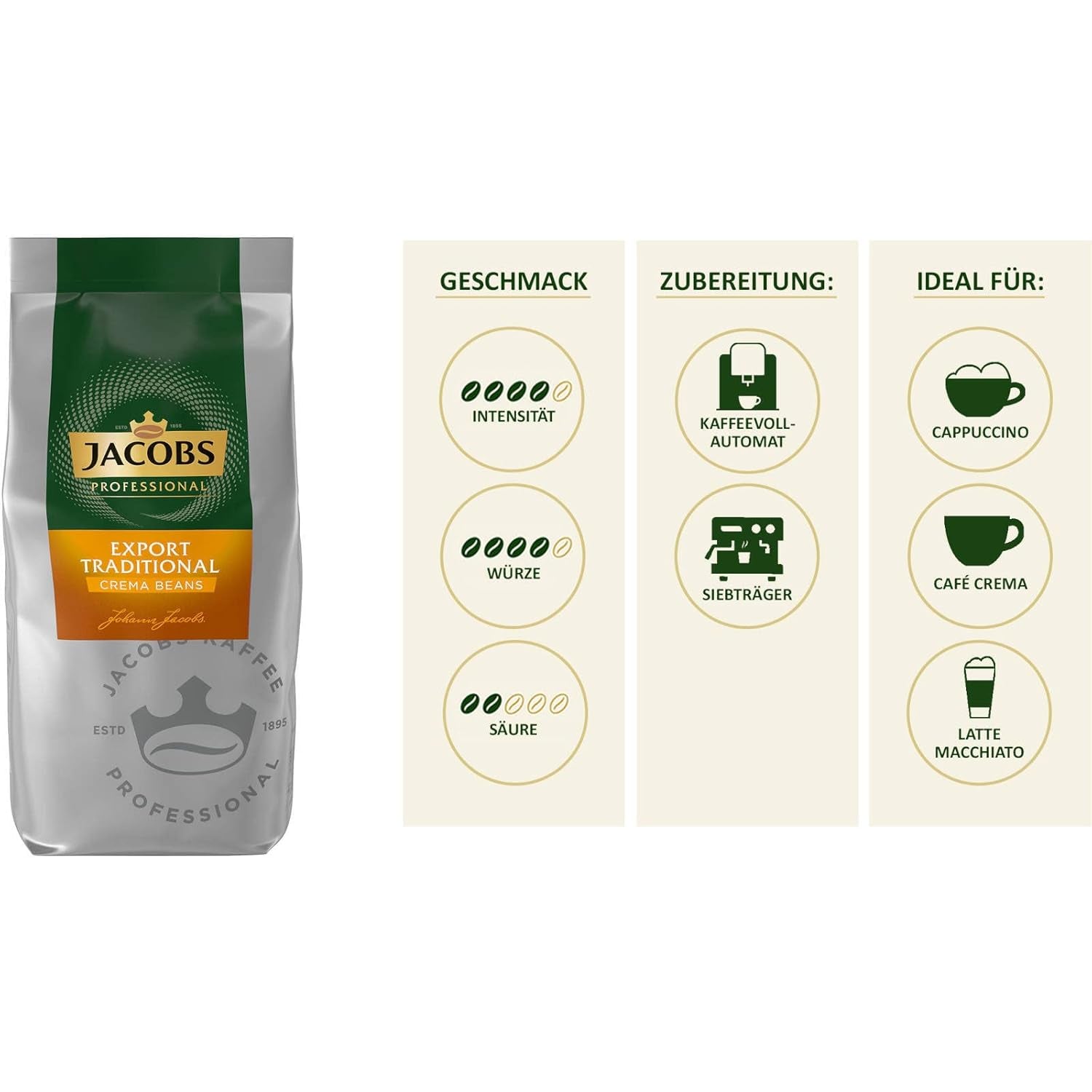 Cafea tradițională cu cremă de cafea, boabe întregi, 8 x 1000g, 8 kg