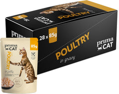 PrimaCat - Hrană umedă clasică pentru pisici, aromă de pasăre în sos, 28 x 85 g