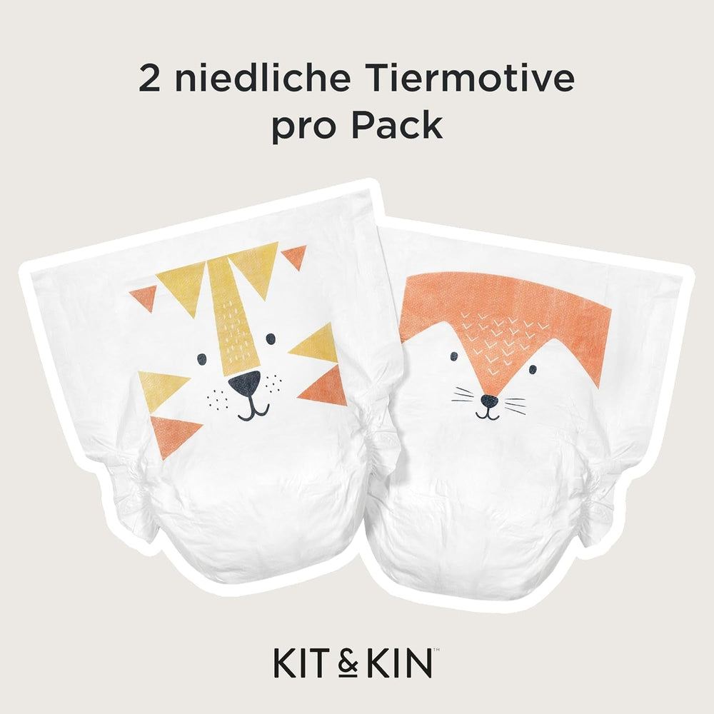 Scutece Kit & Kin Premium, mărimea 4 (9-14 kg), 128 bucăți, pe bază de plante și hipoalergenice, protecție fiabilă împotriva scurgerilor, vegane și fără cruzime