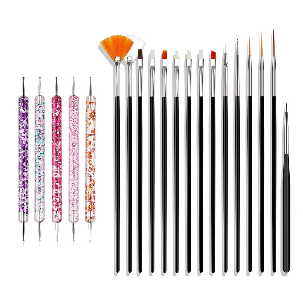 Nail Art Pinsel Set, 20Pcs Nageldesign Malerei Pinsel, Professionelle Nail Art Design Pinsel, Nail Fine Liner Pinsel, Rosa