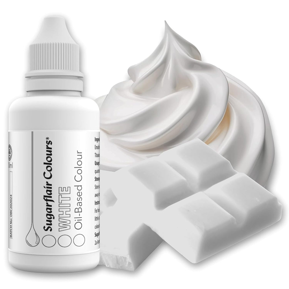 Colorant alimentar pe bază de ulei Sugarflair Pastel Mixer, alb - Colorant alimentar pentru ciocolată, cremă de unt, pastă de zahăr și toate ingredientele alimentare liposolubile - 30 ml