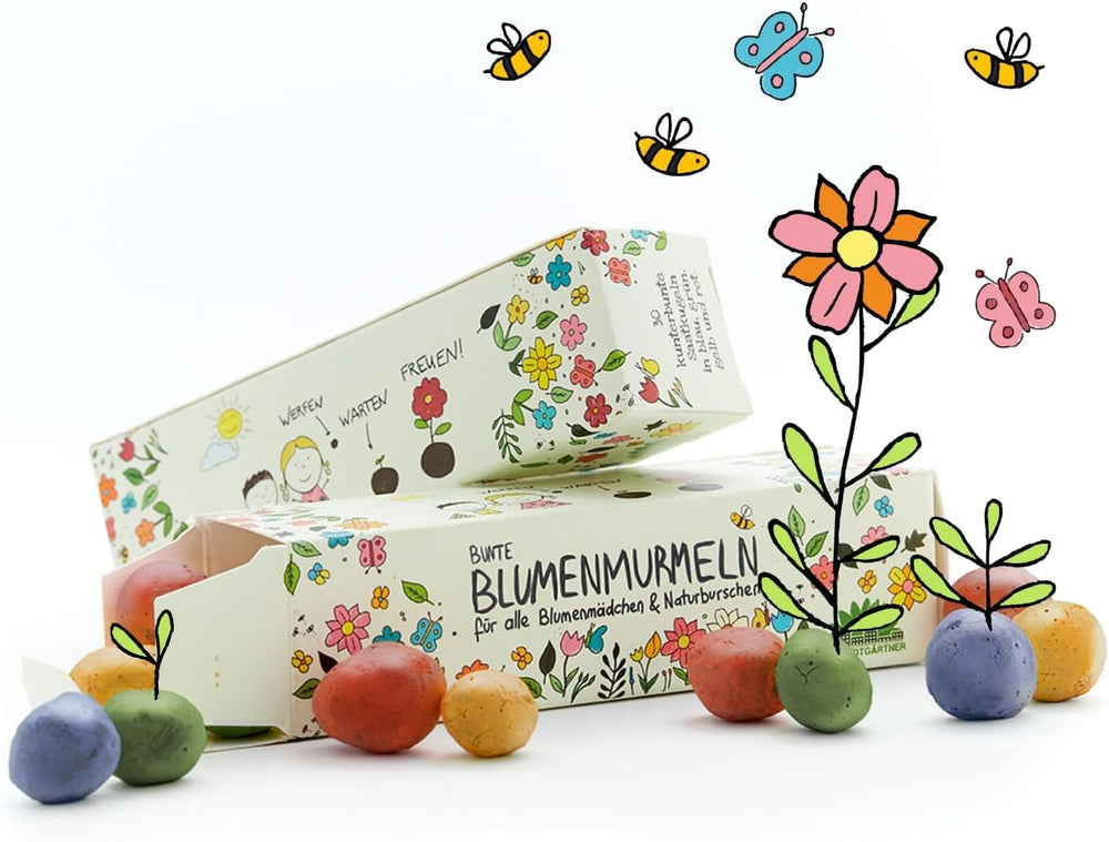 Die Stadtgärtner Blumenmurmeln Das Original I 25 Handgemachte & Kunterbunte Samenbomben Mit Über 20 Arten Von Blumen-Saatgut I Mitgebsel Kindergeburtstag I 100% Ökologisch & Min. 2 J. Haltbar