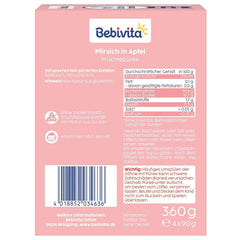 Pliculețe stoarcibile cu piersici și măr – 16 bucăți (4 pachete, 4 x 90 g fiecare), fără zahăr adăugat, fără gluten, vegane, ideale pentru bebeluși de la 5 luni, perfecte pentru luat la pachet