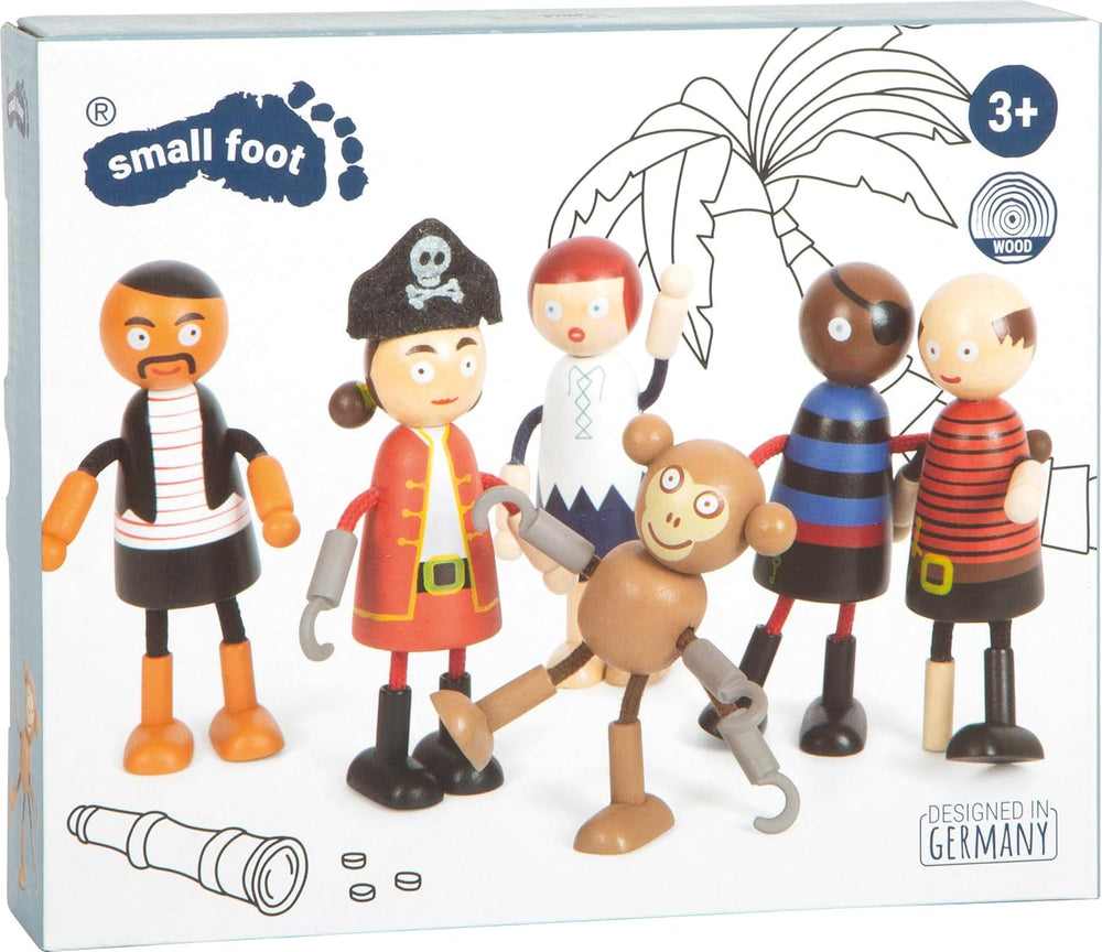 small foot Biegepuppen Piraten Figuren aus Holz, 5 Piraten und 1 Affe, detailreich und flexibel, ab 3 Jahren, 12412