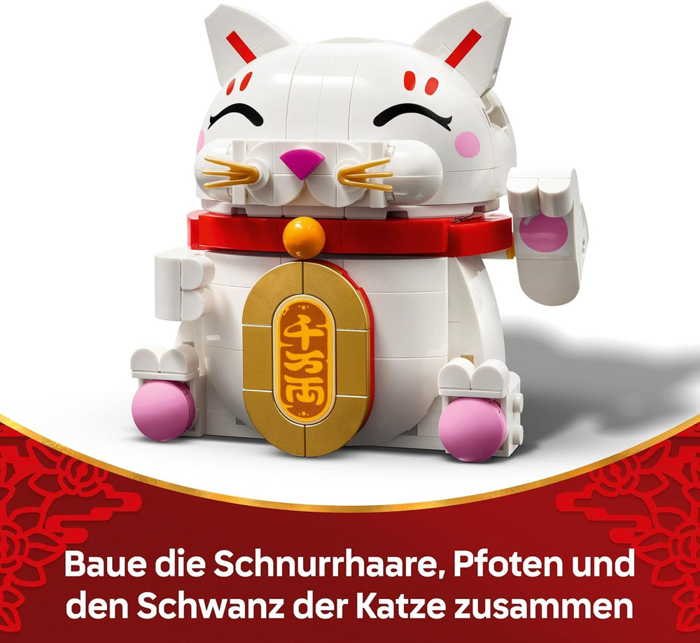 LEGO Glückskatze - Bauset für Erwachsene - Modellbau mit Tierfigur mit winkender Pfote sowie Goldmünze - Katzenfigur zum Bauen - DIY Deko Set - Kreatives Geschenk für Kinder & Erwachsene - 40813