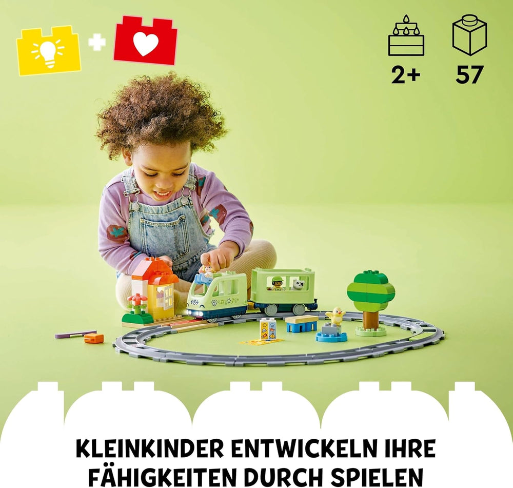 LEGO DUPLO Interaktive Abenteuer-Eisenbahn - Lernspielzeug für Kleinkinder ab 2 Jahren – 14 Gleisstücke, Aktionssteine mit Geräuschen und 4 Spielfiguren – Geschenkidee für Jungen & Mädchen - 10427