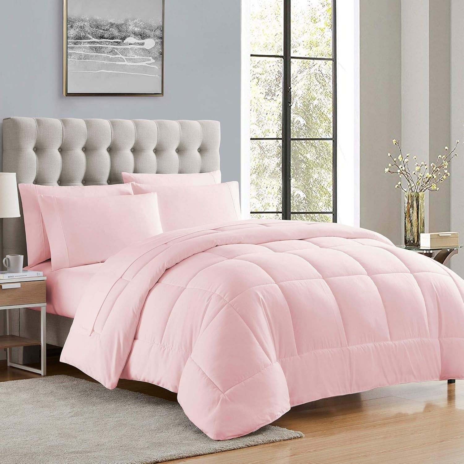 Sweet Home Collection Plapumă alternativă pentru toate anotimpurile, Căldură, Lux, Pluș, Loft, Microfibre, Umplutură, Lenjerie de pat, Full, Roșu deschis King Plapumi si pilote Naty Shop Roz pal Rege