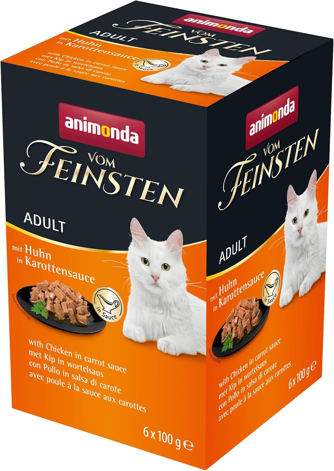 Animonda vom Feinsten hrană umedă pentru pisici cu pui în sos de morcovi (6 x 100g), hrană umedă pentru pisici fără cereale, fără zahăr, cu ingrediente proaspete și cărnoase