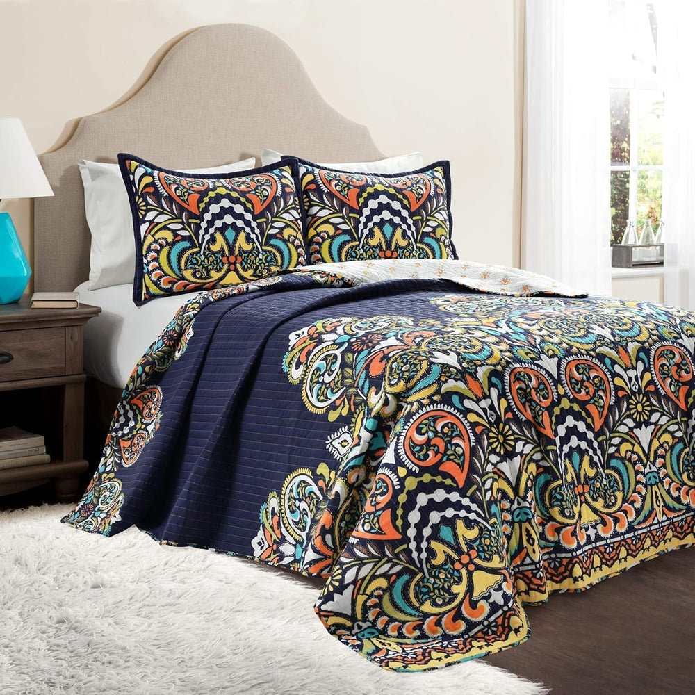Lush Decor Clara quilt, bumbac, turcoaz și mandarină, Full/Queen Plapumi si pilote Naty Shop Marină Full/Queen