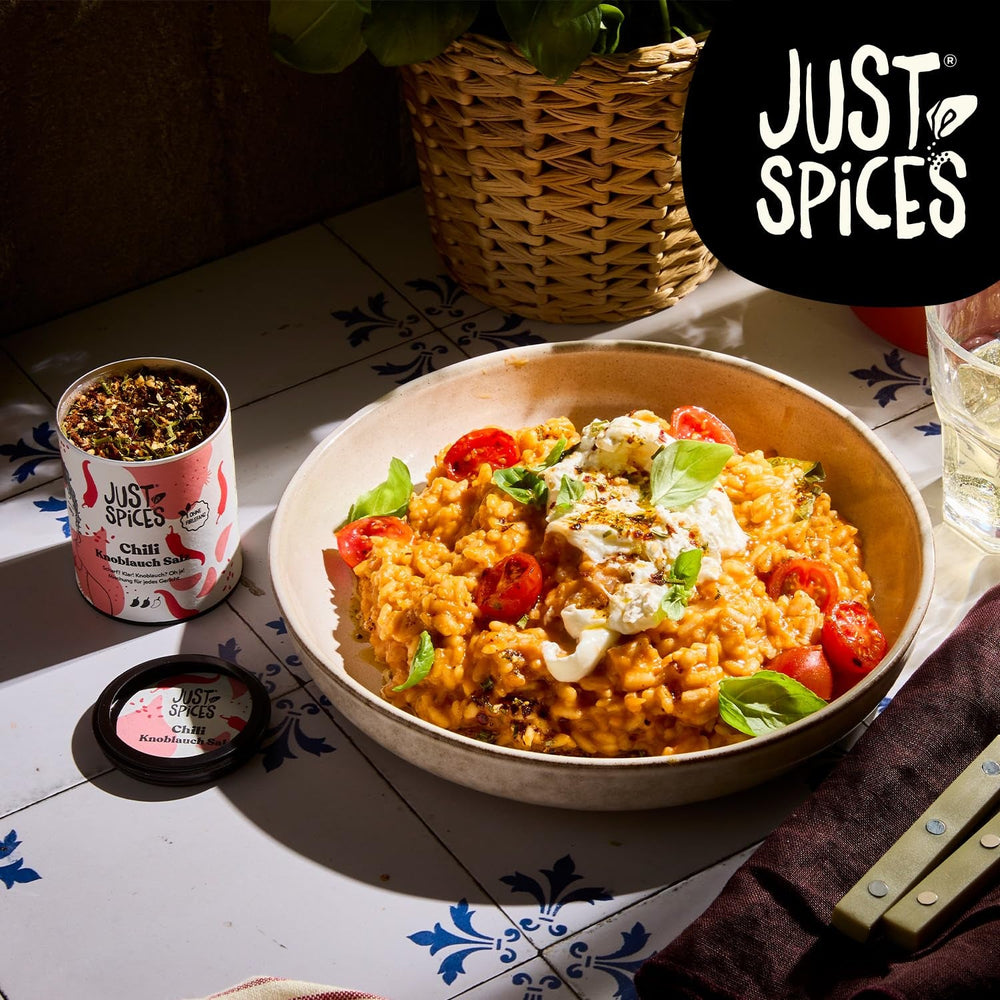 Just Spices Chili Knoblauch Salz I Gewürzmix, der zu allen Gerichten schmeckt I Gewürzdose, 55 g