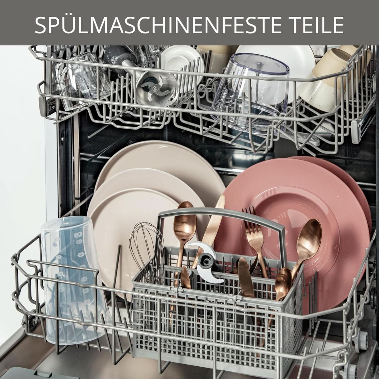 Krups Perfect Mix Stabmixer HZ6568 | Blender | 1000 Watt | Edelstahlfuß | 4 Extra Scharfe Messer | Powelix Technologie | Schneebesen | 500 Ml Zerkleinerer | 800 Ml Messbecher | Schwarz/Silber Bucatarie Naty Shop