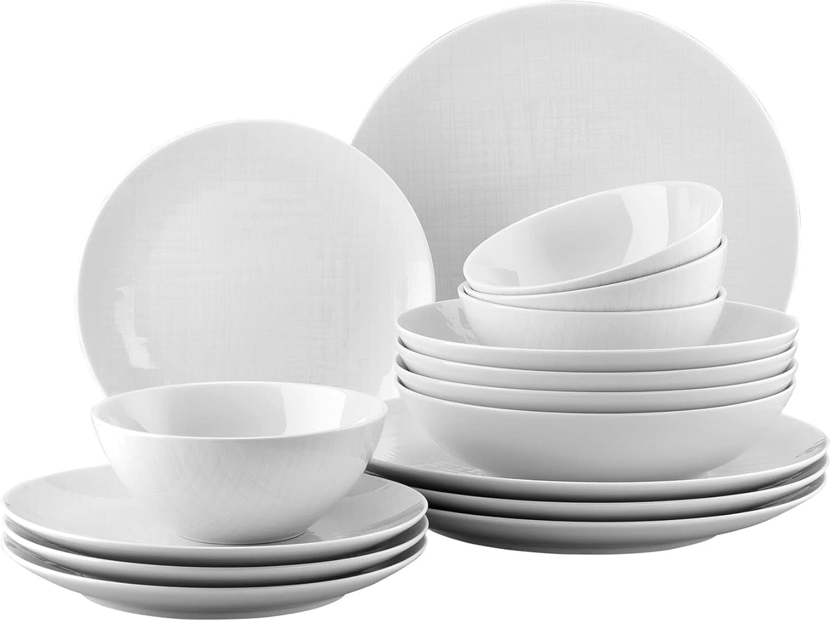 Rosenthal 11770-800001-28370 Set de plasă, 16 piese, format din 4 farfurii (adâncime 21 cm, plate 21/27 cm), boluri pentru cereale 14 cm, alb