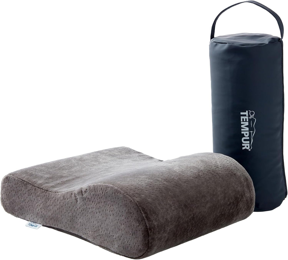 Pernă de călătorie TEMPUR cu spumă cu memorie, pernă ergonomică pentru gât, inclusiv geantă de transport, antracit, dimensiuni 25 x 31 x 10/7 cm