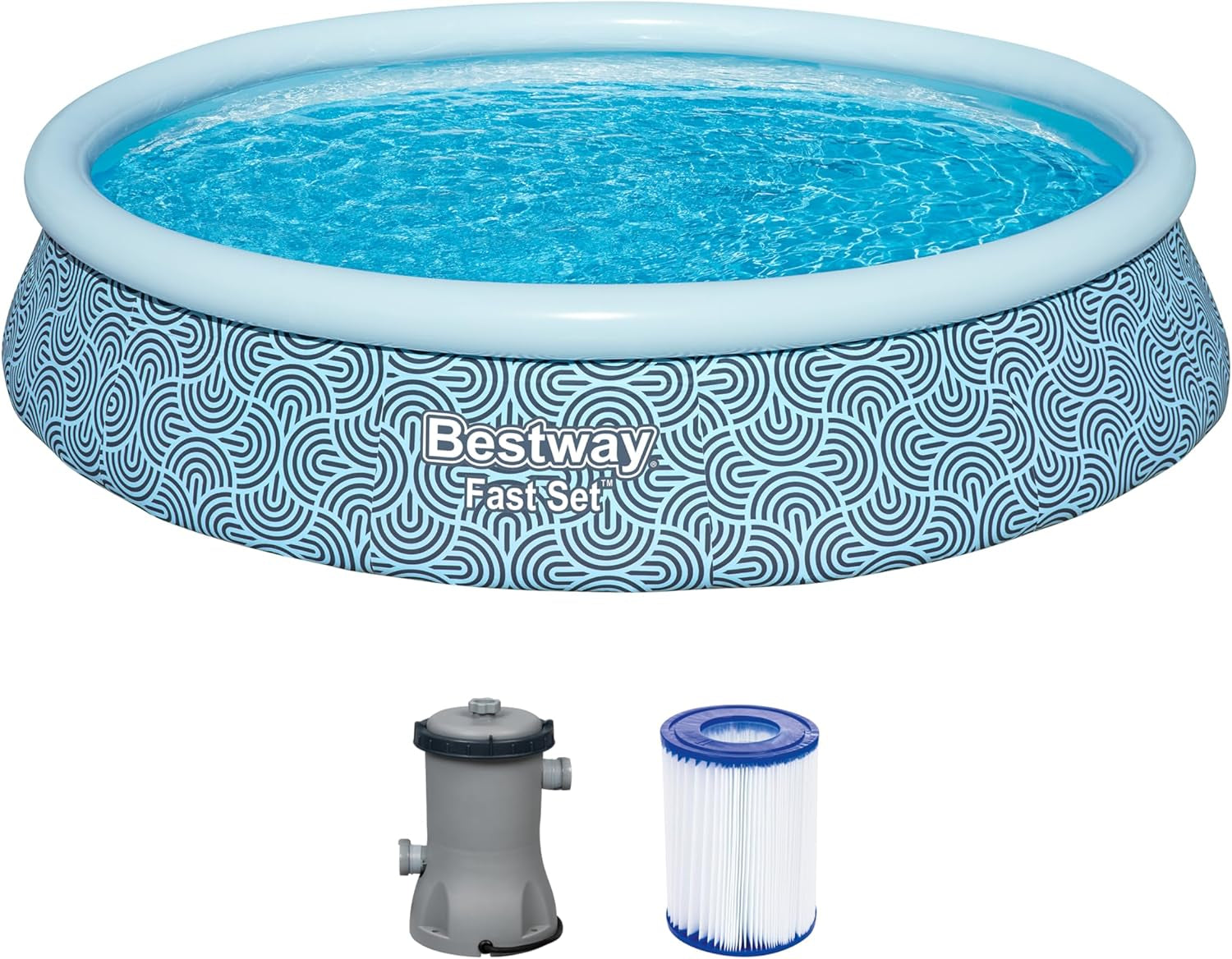Set piscină gonflabilă Bestway Fast Set, rotundă, 396 cm x 396 cm x 84 cm, gri