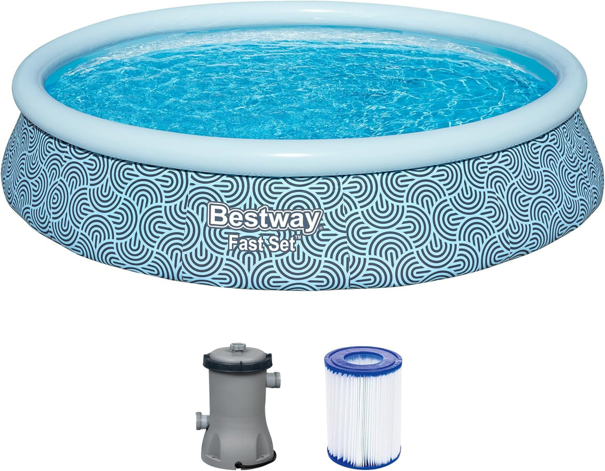 Set piscină gonflabilă Bestway Fast Set, rotundă, 396 cm x 396 cm x 84 cm, gri